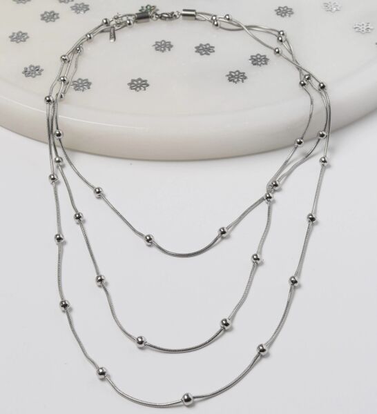 Neesa Çelik TOPÇUK MODEL ÇOKLU KOLYE 40+5cmSilver