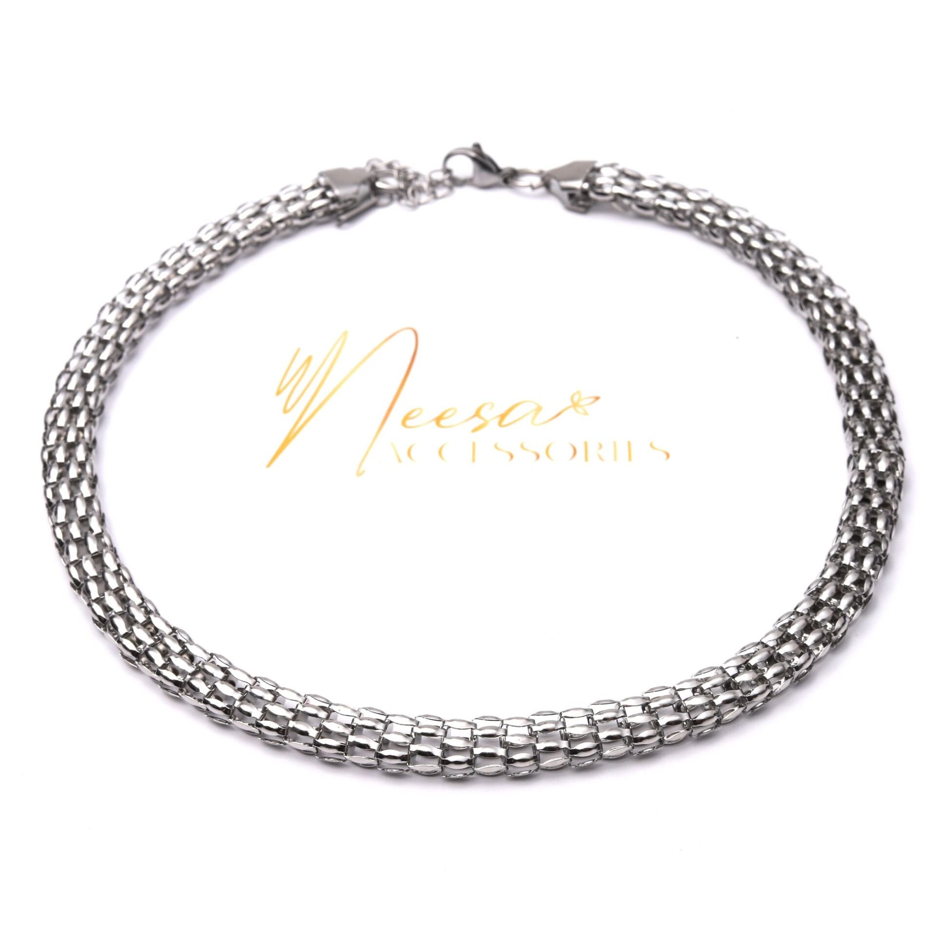 Neesa Desenli Çelik Kolye -  45 CMSilver