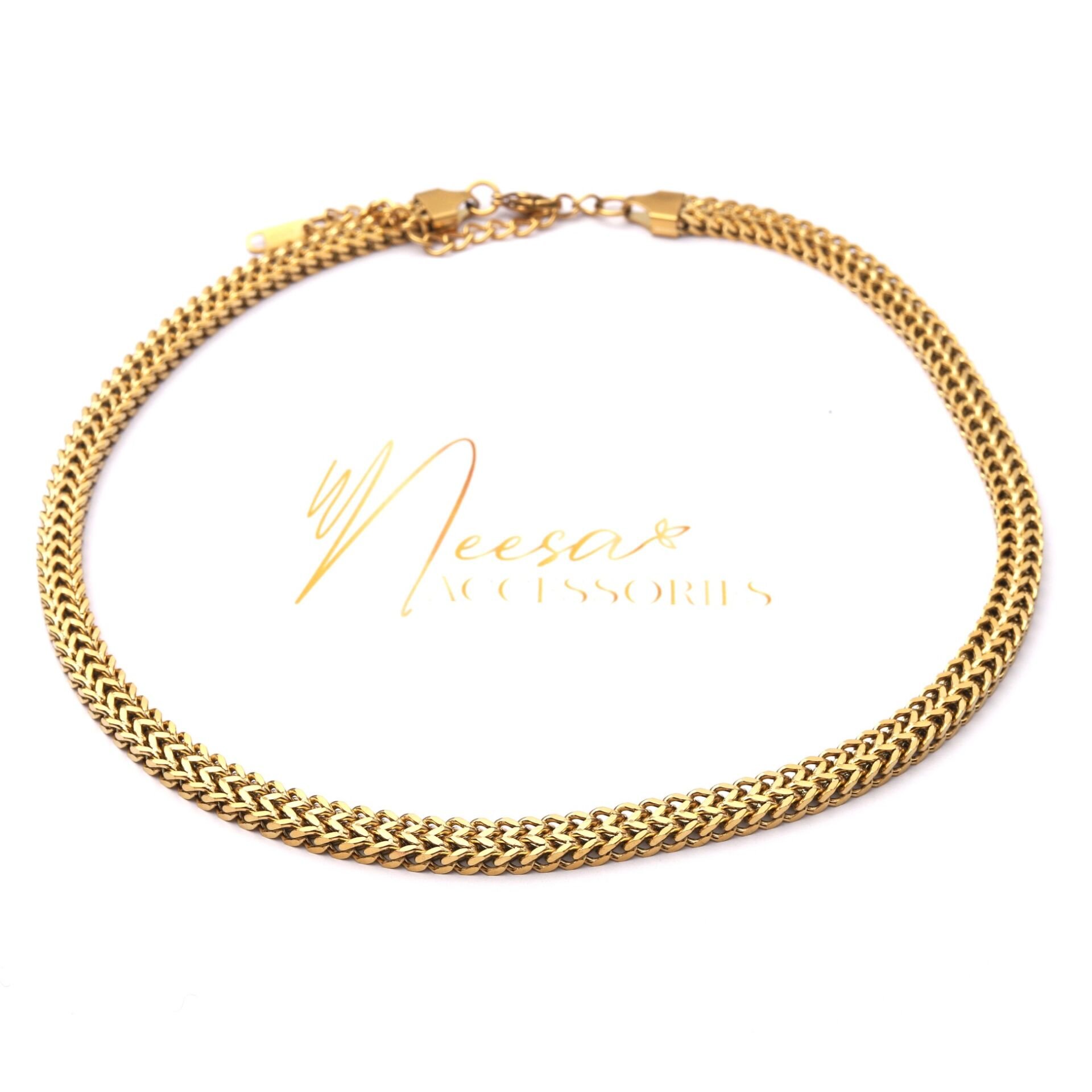 Neesa Gold Hasır Desen Çelik Kolye  40 CM +5 CM