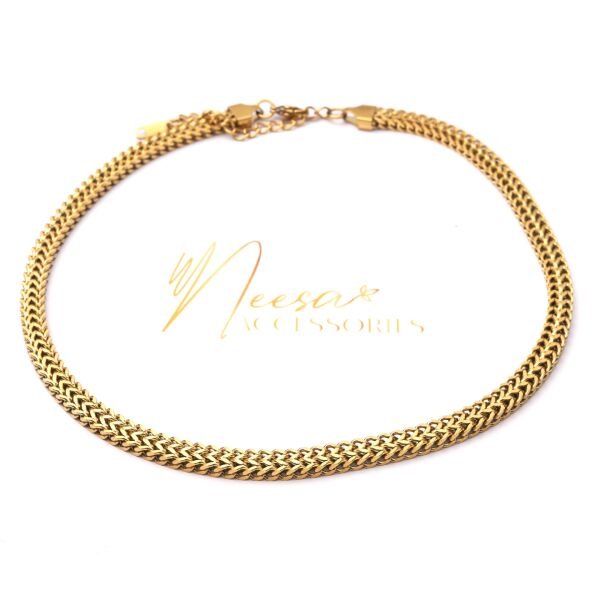 Neesa Gold Hasır Desen Çelik Kolye  40 CM +5 CM